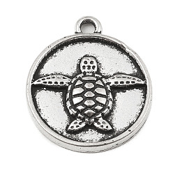 Turtle DIY Alloy Pendants, Flat Round with Ocean Series, Turtle, 20x17x2.5mm, Hole: 1.8mm