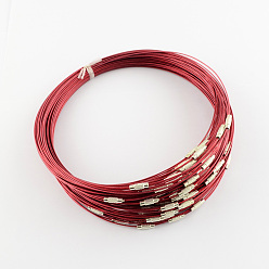 Roja Cuerda del collar de alambre de acero inoxidable de fabricación de la joyería diy, con cierre de tornillo de cobre, rojo, 17.5 pulgadas x 1 mm, diámetro: 14.5 cm