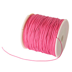 Rose Chaud Fil de nylon tressé, cordon de nouage chinois cordon de perles pour la fabrication de bijoux en perles, rose chaud, 0.8 mm, environ 100 mètres / rouleau