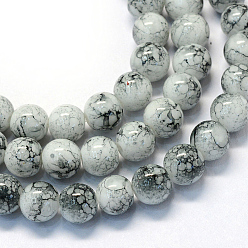 Nieve Vidrio pintado hornear hebras de perlas redondo, nieve, 8.5~9 mm, agujero: 1.5 mm, sobre 105 unidades / cadena, 31.8 pulgada