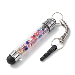 Colorful Iron Plastic Bullet Shaped Capacitive Stylus Silicone Touch Screen Pen, with Rhinestone Beads & Strip Earphone Anti-Dust Plug For Phone, Colorful, 119mm
