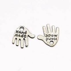 Antique Silver Tibetan Style Alloy Hand Carved Word Hand Made Charms, Cadmium Free & Lead Free, for Gift Package, Antique Silver, 12.5x12x0.8mm, Hole: 1mm