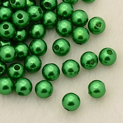 Dark Green Imitation Pearl Acrylic Beads, Dyed, Round, Dark Green, 12x11.5mm, Hole: 2.7mm, about 480~530pcs/pound