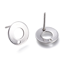 Stainless Steel Color 201 Stainless Steel Stud Earring Findings, with 304 Stainless Steel Pins, Ring, Stainless Steel Color, 10.5x1mm, Hole: 1.4mm, Pin: 0.8mm