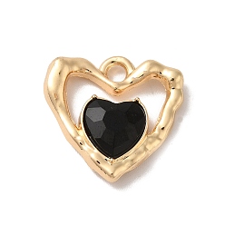 Black Rack Plating Alloy Pandants, with Glass, Nickel Free, Heart Charms, Golden, Black, 19x19x5mm, Hole: 2.3mm