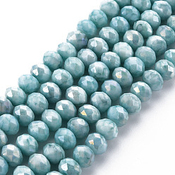 Dark Turquoise Opaque Baking Painted Glass Beads Strands, Imitation Stones, Faceted, AB Color Plated, Rondelle, Dark Turquoise, 8x6mm, Hole: 1.2mm, about 63~64pcs/strand, 15.87 inch~16.14 inch(40.3~41cm)