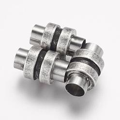 Plata Antigua 304 cierres magnéticos de acero inoxidable con extremos para pegar, columna, plata antigua, 16x10 mm, agujero: 6 mm