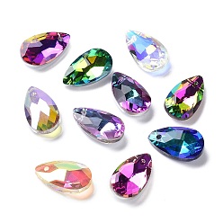 Mixed Color Faceted Teardrop Glass Pendants, Mixed Color, 16x9x5mm, Hole: 1mm