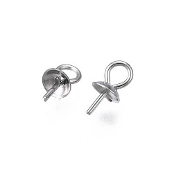 Stainless Steel Color 304 Stainless Steel Cup Peg Bails Pendants, For Half Drilled Beads, Half Round, Stainless Steel Color, 8x4mm, Hole: 2mm, Pin: 0.7mm