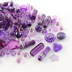 Purple Acrylic Beads, Mixed Shapes, Purple, 5.5~28x6~20x3~11mm, Hole: 1~5mm