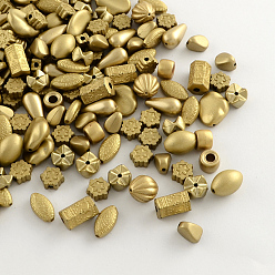 Golden Plated Plated Acrylic Beads, Mixed Style, Golden Plated, 8~17x4~11x4~11mm, Hole: 1~3mm