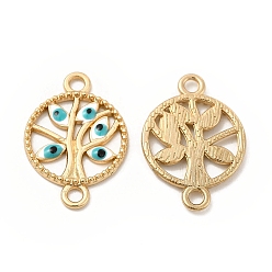 White Alloy Enamel Connector Charms, Flat Round Tree Links with Evil Eye, Golden, Nickel, White, 23.5x16.5x2mm, Hole: 2mm