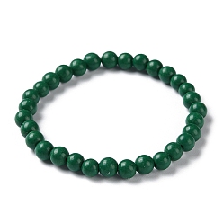 Dark Green Natural Mashan Jade Beaded Stretch Bracelet, Dyed, Round, Dark Green, 2 inch(5cm), Beads: 6mm