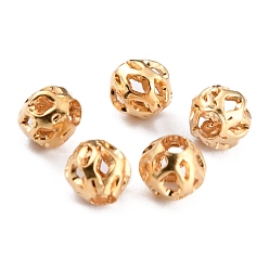 Real 24K Gold Plated Long-Lasting Hollowed Plated Brass Beads, Filigree Beads, Real 24K Gold Plated, 5.5x5mm, Hole: 2mm