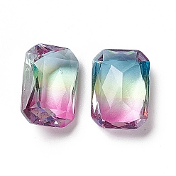 Colorful Faceted K9 Glass Rhinestone Cabochons, Pointed Back, Rectangle Octagon, Colorful, 13.5x9.5x5.5mm