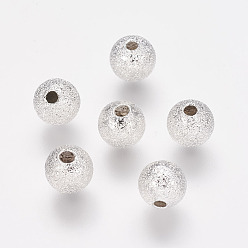 Argent Perles en laiton texturées, ronde, sans nickel, couleur argent plaqué, environ 6 mm de diamètre, Trou: 1mm