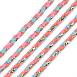 Hot Pink Tri-color Polyester Braided Cords, with Gold Metallic Thread, for Braided Jewelry Friendship Bracelet Making, Hot Pink, 2mm, about 100yard/bundle(91.44m/bundle)