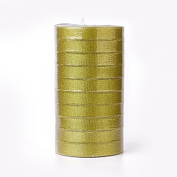 Gold Glitter Metallic Ribbon, Sparkle Ribbon, DIY Material for Organza Bow, Double Sided, Golden Color, Size: about 1/4 inch(6mm) wide, 25yards/roll(22.86m/roll), 10rolls/Group, 250yards/group (228.6m/group)
