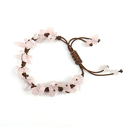 Rose Quartz Natural Rose Quartz Chips Braided Bead Bracelet, Adjustable Bracelet for Women, 8-5/8~10-5/8 inch(22~27cm)