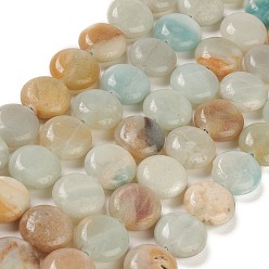 Flower Amazonite Natural Flower Amazonite Beads Strands, Flat Round, 14.6~15.5x6~6.5mm, Hole: 0.8mm, about 27pcs/strand, 15.59''~15.87''(39.6~40.3cm)