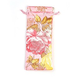 Pink Silk Pouches, Drawstring Bag, Pink, 19x7.5~8cm