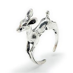 Antique Silver Adjustable Alloy Cuff Finger Rings, Deer, Size 6, Antique Silver, 16mm