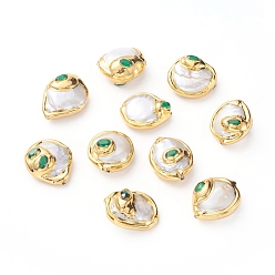 Oro Perlas naturales perlas de agua dulce cultivadas, borde dorado con circonita cúbica, pepitas, color de concha, 22~25x18~20x9~13 mm, agujero: 0.7 mm
