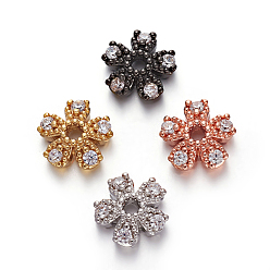 Mixed Color Brass Micro Pave Cubic Zirconia Bead Cap, 5-Petal, Flower, Clear, Mixed Color, 8x8x3mm, Hole: 1.4mm