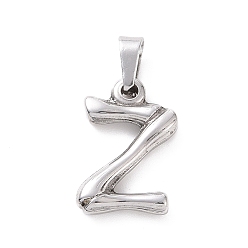 Letter Z 304 Stainless Steel Pendants, Bamboo Style, Stainless Steel Color, Letter.Z, 18x11.5x3mm, Hole: 3x7mm
