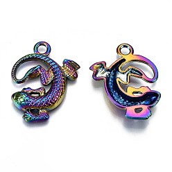 Rainbow Color Alloy Pendants, Cadmium Free & Lead Free, Gecko Shape, Rainbow Color, 30.5x24x4mm, Hole: 3mm