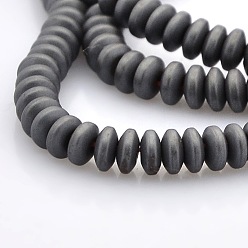 Platinum Plated Matte Style Electroplate Non-magnetic Synthetic Hematite Rondelle Beads Strands, Platinum Plated, 4x2mm, Hole: 1mm, about 200pcs/strand, 16.5 inch