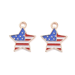 Blue 50Pcs Independence Day Light Gold Plated Alloy Enamel Pendants, 4th of July Patriotic American Flag Star, 18x16x2mm, Hole: 1.5mm