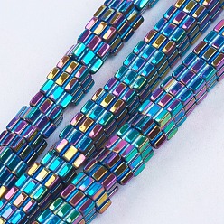 Multi-color Plated Electroplate Non-Magnetic Synthetic Hematite Beads Strands, Square, Multi-color Plated, 4x4x2mm, Hole: 1mm, about 200pcs/strand, 15.7 inch(40cm)