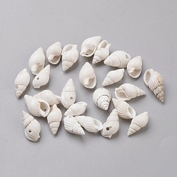 Blanco Cuentas de concha de caracol, blanco, 15~20x7~10x6~8 mm, agujero: 1~1.5 mm, Sobre 1200 unidades / 500 g