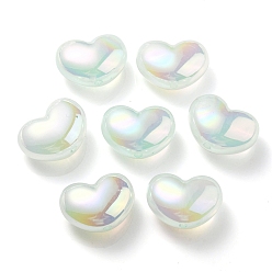 Aigue-marine Placage uv arc-en-ciel irisé imitation gelée perles acryliques, cœur, aigue-marine, 16x21x11mm, Trou: 2mm