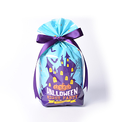 Cyan PE Plastic Halloween Candy Bag, Halloween Party Favors Treat Gift Bag, Rectangle, Cyan, 20x14cm
