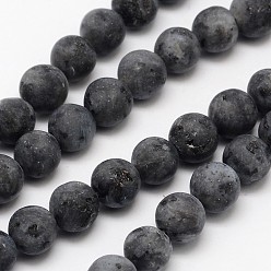 Larvikite Natural Larvikite Beads Strands, Frosted, Round, 8mm, Hole: 1mm, about 48pcs/strand, 15.1 inch