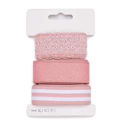 Pink 9 Yards 3 Styles Polyester Ribbon, for DIY Handmade Craft, Hair Bowknots and Gift Decoration, Light Pink Palette, Pink, 1~1-1/8 inch(25~28mm), about 3 yards/style