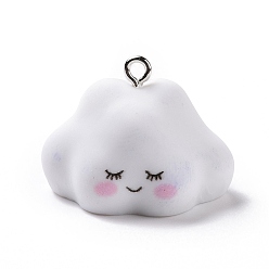 White Opaque Resin Pendants, Cartoon Cloud Charms, with Platinum Tone Iron Loops, White, 19.5x27x21mm, Hole: 2mm