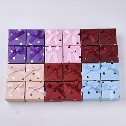 Couleur Mélangete Bague de boîtes en carton, avec bowknot et une éponge à l'intérieur, carrée, couleur mixte, 5.2x5.2x3.5 cm