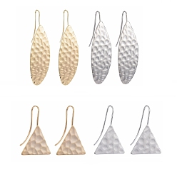 Platinum & Golden 8Pcs 4 Style Hammered Brass Earring Hooks, with Horizontal Loop, Horse Eye & Triangle, Platinum & Golden, 2pcs/Style