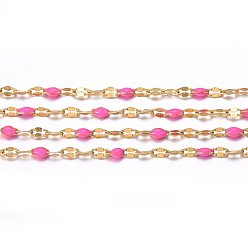 Rosa Caliente Revestimiento iónico (ip) 304 cadenas de eslabones de acero inoxidable, con carrete, con esmalte, soldada, color de rosa caliente, 2.5~7x1.5x0.3~1.5 mm, aproximadamente 32.8 pies (10 m) / rollo