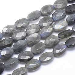 Labradorite Natural Labradorite Beads Strands, Faceted, Oval, 12x8x4.5mm, Hole: 1mm, about 33pcs/strand, 14.9 inch(38cm)