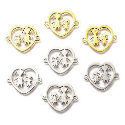 Golden & Stainless Steel Color 201 Stainless Steel Links connectors, Laser Cut Links, Heart with Girl, Golden & Stainless Steel Color, 15.5x19x1mm, Hole: 1mm