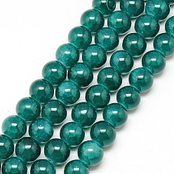 Teal Baking Painted Crackle Glass Bead Strands, Round, Teal, 6mm, Hole: 1.3~1.6mm, about 133pcs/strand, 31.4 inch