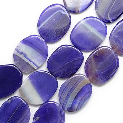 Dark Slate Blue Natural Agate Beads Strand, Dyed, Oval, DarkSlate Blue, 39~40x32.5~33x6.5~7mm, Hole: 2.5mm, about 10pcs/strand, 16.3 inch