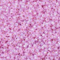 (RR644) Dyed Hot Pink Silverlined Alabaster Perles rocailles miyuki rondes, perles de rocaille japonais, (rr 644) albâtre argenté teinté rose vif, 11/0, 2x1.3mm, trou: 0.8 mm, sur 1100 pcs / bouteille, 10 g / bouteille