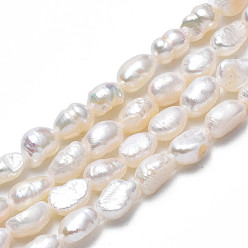 Seashell Color Natural Cultured Freshwater Pearl Beads Strands, Oval, Seashell Color, 6~8.5x4.5~5.5x3~5mm, Hole: 0.6mm, about 52~54pcs/strand, 13.58inch~13.94inch(34.5cm~35.4cm)