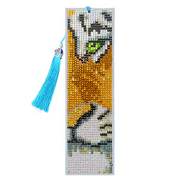 Tiger DIY Diamond Painting Kits For Bookmark Making, including Bookmark, Tassel, Resin Rhinestones, Diamond Sticky Pen, Tray Plate and Glue Clay, Rectangle, Tiger Pattern, 210x60mm