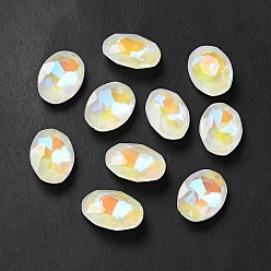 Cristal AB Cabujones de diamantes de imitación de vidrio de estilo moca fluorescente, espalda plana, oval, crystal ab, 18x13x5.5 mm